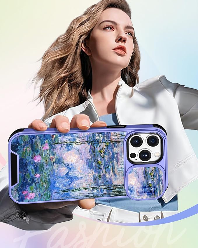 Buleens for iPhone 13 Pro Max Case - with Ring Stand & Camera Cover Cute Designed for Women Girls Girly Pretty Blue Water Lily for Phone Case for iPhone 13 Pro Max Compatible with Magsafe - Image 6