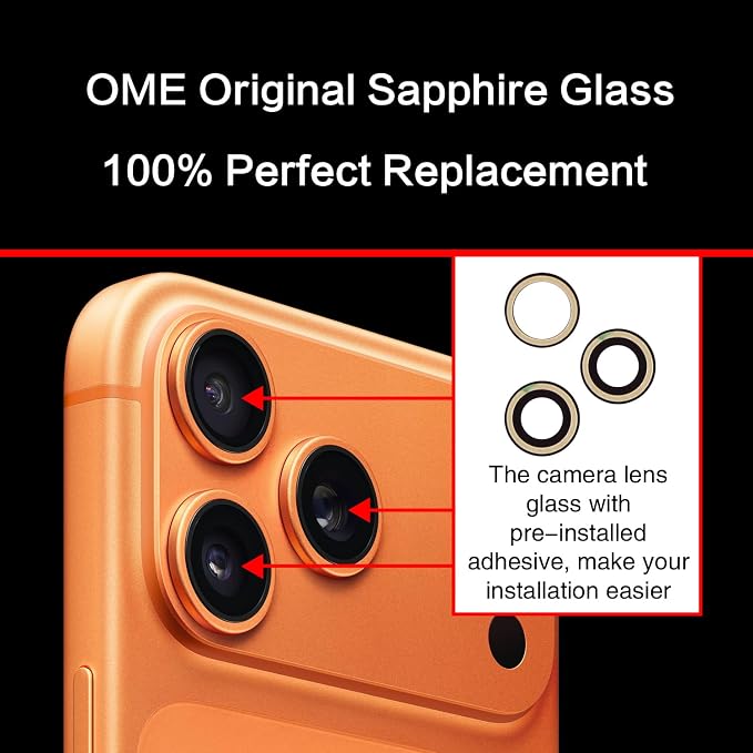 2PCS ASDAWN Back Rear Camera Lens Glass Replacement for iPhone 17 Pro Max and 17 Pro Camera Glass Lens Replacement with Pre-Installed Adhesive + Repair Tool Kit + Installation Manual - Image 4