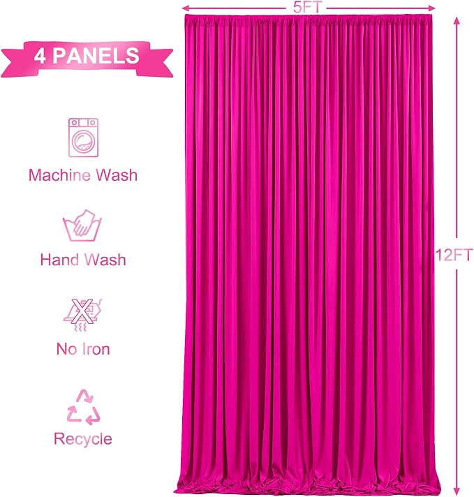 4 Panels Hot Pink Backdrop Curtains for Wedding Party Wrinkle Free Backdrop Curtain Drapes Fabric Decoration Fuchsia Photo Back Drop Cloth for Baby Shower Photography Stage Reception 20ft(W) x 12ft(H) - Image 5