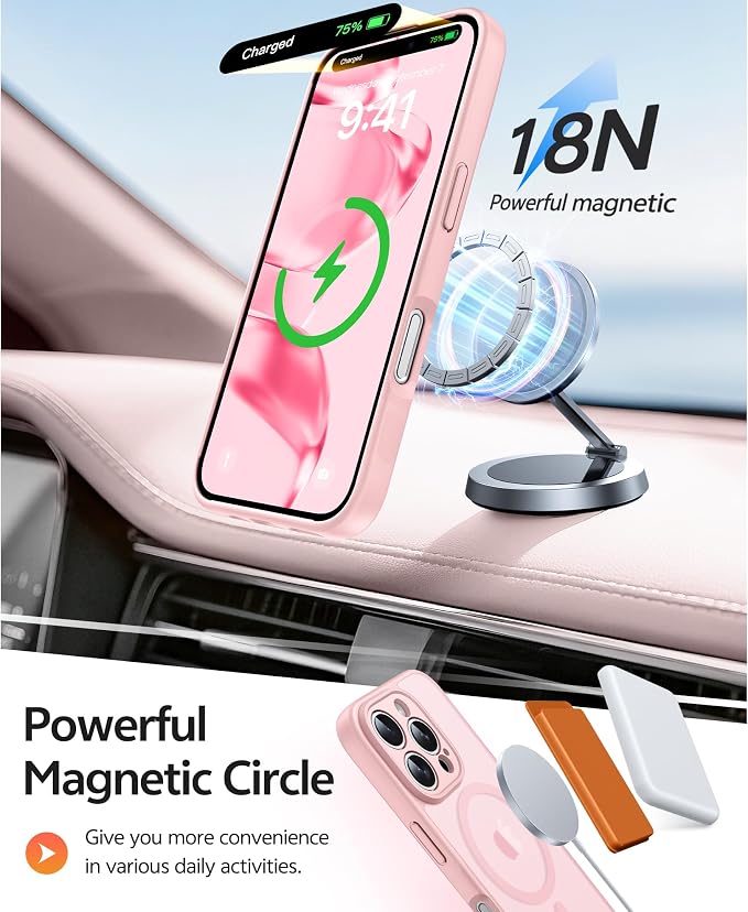 FNTCASE for iPhone 16 Pro Case, Fit for Magsafe, with Screen Protector | Full Camera Protection, Translucent Matte, 14FT Military Grade Drop Proof, Shockproof Protective Phone Cover, Light Pink - Image 3