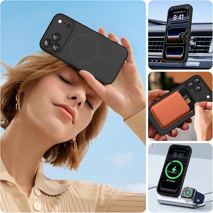 Miracase Magnetic for iPhone 17 Pro Case, Silicone, Black | Compatible with MagSafe, Soft Microfiber Lining,Shockproof Drop Protection Phone Case for 17 Pro - Image 5