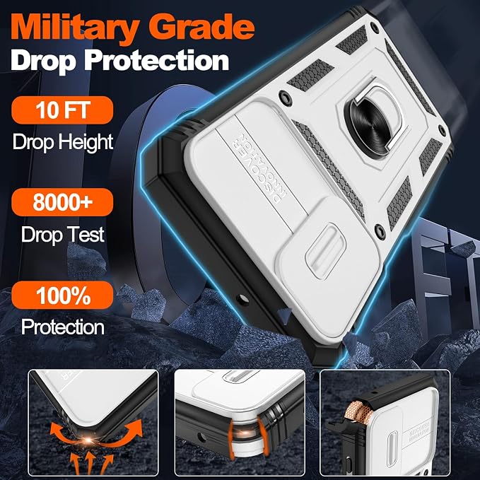 for Samsung Galaxy A15 5G Case with 2PCS Screen Protector, Build in 360° Rotating Ring Kickstand, Military Grade Protective Case for Samsung A15 Phone, White+Black - Image 2