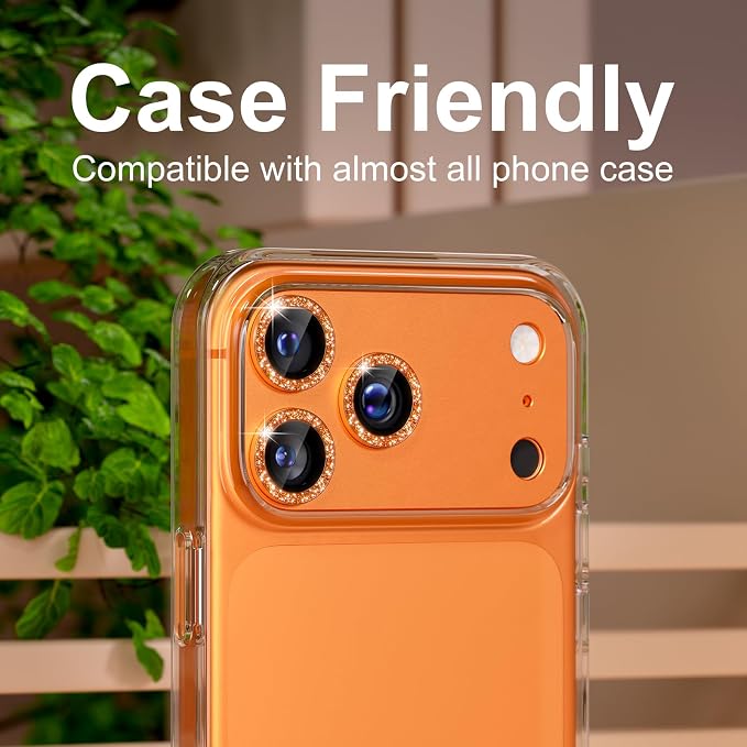 for iPhone 17 Pro Camera Lens Protector, Glitter Cosmic Orange | [Military Grade Shatterproof] [Strong Adsorption] [Case Friendly] Matte Metal Tempered Glass Camera Screen Cover Accessories - Image 6