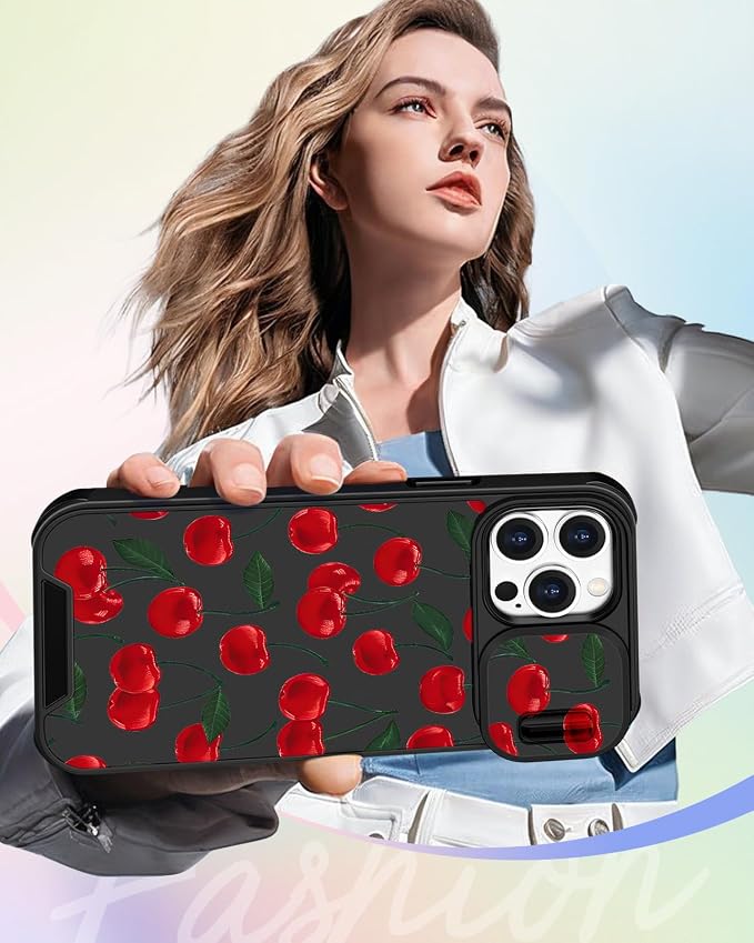 Buleens for iPhone 15 Pro Case 6.1 Inch - with Ring Stand & Camera Cover Aesthetic Cute Designed for Women Girls Girly Kawaii Cherry for Phone Case for iPhone 15 Pro Compatible with Magsafe - Image 6