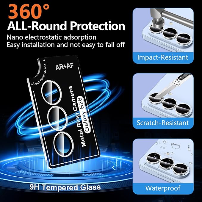 for Samsung Galaxy S26 Camera Lens Protector, Individual Metal Ring Tempered Glass Lens Cover, [Strong Adsorption] Scratch Resistant Ultra-Thin HD Clear Lens Cover, 1 Set-Clear Ring - Image 2