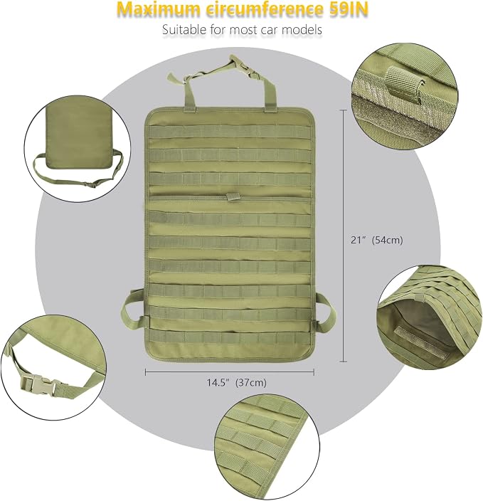 Universal Tactical Car Seat Back Organizer Bag Tactical Molle Vehicle Organizers Panel Vehicle Protector Organizers with 5 Detachable Pouches for Car Truck Ford Jeep (Army green) - Image 3