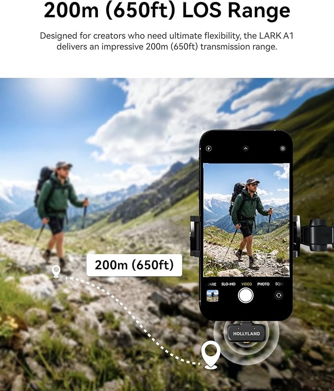 Hollyland Lark A1 Wireless Mini Microphone for iPhone 14/13/12 (2TX + Lightning RX) 48kHz/24-bit, 3-Level Intelligent Noise Cancel, Magnetic Microphone for YouTube, Podcast, Vlogging (Black) - Image 7