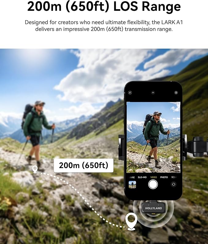 Hollyland Lark A1 Wireless Microphone for iPhone 17/16/15 & Android, 48kHz/24-bit, 3-Level Intelligent Noise Cancel, Mini Mic for YouTube, Podcast, Vlogging (Black, 2TX + USB-C RX + Charging Case) - Image 6