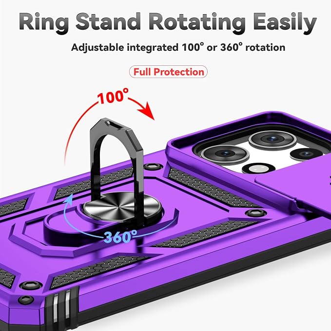 for Motorola Moto G 2025 / Moto G 2026 / Moto G Play 2026 Case, with Slide Camera Cover HD Screen Protector [Military Grade 16ft. Drop Tested] Ring Holder Kickstand Protective Phone Case, Purple - Image 6