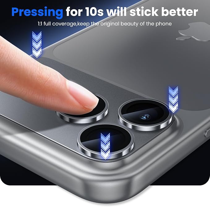 WSKEN for iPhone 17 Pro Camera Lens Protector - Military Grade Design | Strong Adhesion, Daily Shatterproof, Metal Aluminum Alloy Tempered Glass Camera Screen Protector, Grey - Image 5