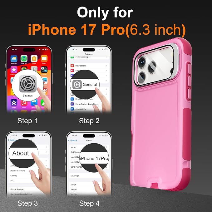 Follaroma Magnetic for iPhone 17 Pro Case with Camera Cover Stand,Pink,6.3" | Built-in Glass Camera Cover Stand,Compatible with MagSafe,Heavy Duty Shockproof Protective,Military-Grade Anti-DropDual Case - Image 3
