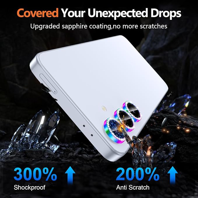 for Samsung Galaxy S24 Plus Camera Lens Protector, Individual Metal Ring Tempered Glass Lens Cover, [Strong Adsorption] Scratch Resistant Ultra-Thin HD Clear Lens Cover, 1 Set-Colorful Diamond - Image 4