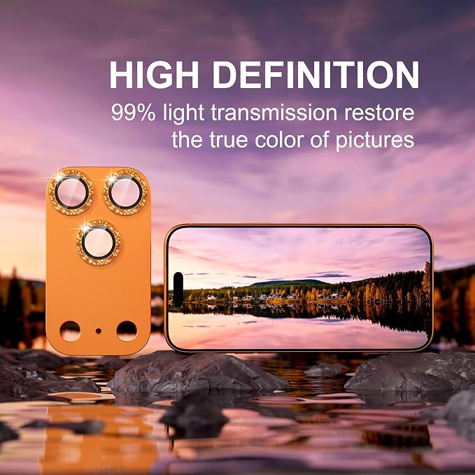 for iPhone 17 Pro Max Camera Lens Protector, Glitter Cosmic Orange | [Military Grade Shatterproof] [Strong Adsorption] [Case Friendly] Matte Metal Tempered Glass Camera Screen Cover Accessories - Image 5