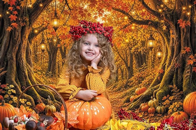 Fall Forest Photo Backdrop 10x8ft Autumn Garden Backdrop for Photography | Fall Pumpkin Maple Leaves Backdrops Wonderland Background for Photoshoot Thanksgiving Party Decorations Photo Booth Props - Image 5