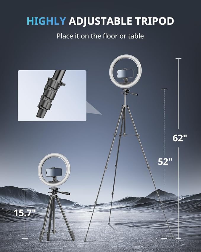UBeesize 12 inch Ring Light with Stand, Selfie Ring Light with 50" Extendable Tripod Stand & Phone Holder for Live Stream/Makeup/YouTube Video - Image 3