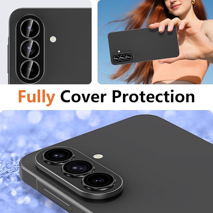 for Samsung Galaxy A37/A57 Camera Lens Protector, Individual Metal Ring Tempered Glass Lens Cover, [Strong Adsorption] Scratch Resistant Ultra-Thin HD Clear Lens Cover, 1 Set-Black Ring - Image 7