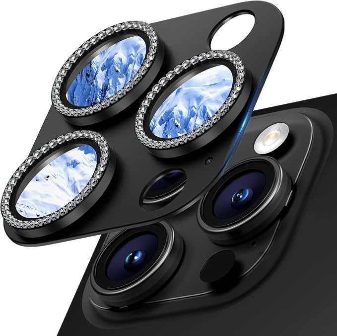 Camera Lens Protector for iPhone 16/15/14 Pro Max & 16/15/14 Pro | Black Diamond, Aluminum Alloy, 9H+ Glass Camera Cover, Nano Reinforced Adhesive, Anti-Drop, Anti-Scratch, Case Friendly by WumigooProducts