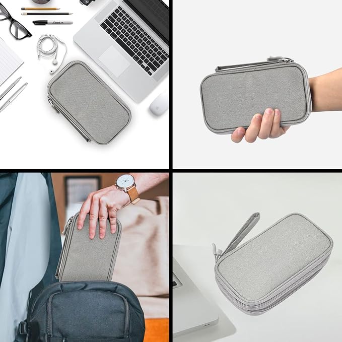 CAOODKDK Electronic Organizer Bag, Waterproof Portable Electronic Organizer Travel Accessories Cable Bag Universal Cord Storage Case for CableCord Storage Double Layer - Gray, Large - Image 7
