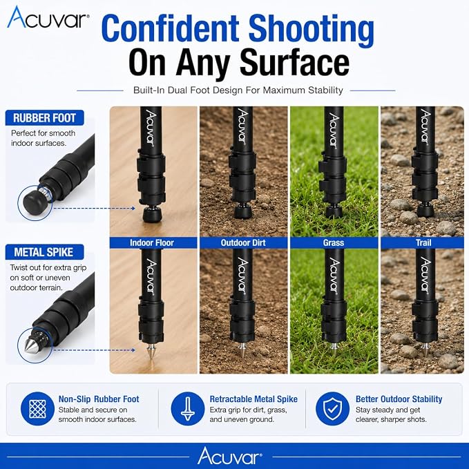 Acuvar 65 Inch Camera Monopod – Lightweight 4-Section Aluminum Monopod with Safety Strap for DSLR & Mirrorless Cameras - Image 6