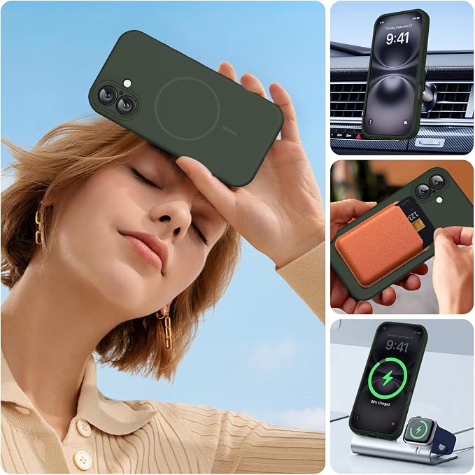 miracase Magnetic for iPhone 16 Plus Case, [Soft Anti-Scratch Microfiber Lining], Compatible with MagSafe, Liquid Silicone Shockproof Drop Protection Phone Case for 16 Plus,Dark Green - Image 4
