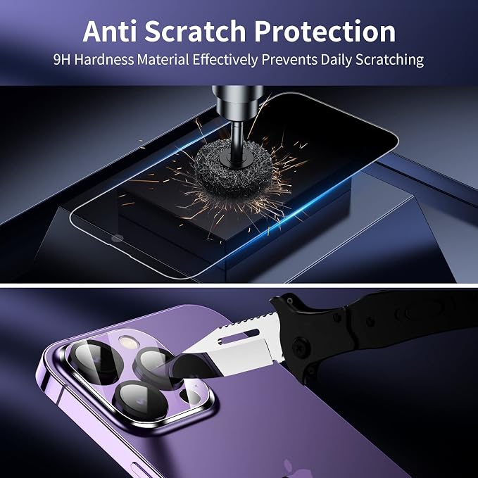 Fotbor Privacy Screen Protector for iPhone 14 Pro with Camera Lens Protector [3+3 Pack], with Easy Installation Kit, Anti Spy Private Full Coverage Tempered Glass Film 6.1 Inch, Bubble Free - Image 4