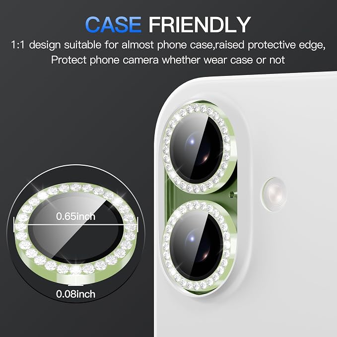 Suoman for iPhone 17 Camera Lens Protector, Glitter Diamond Individual Metal Tempered Glass Camera Lens Cover [Strong-Adhesion][Does not Affect Night Shots] -Green - Image 7