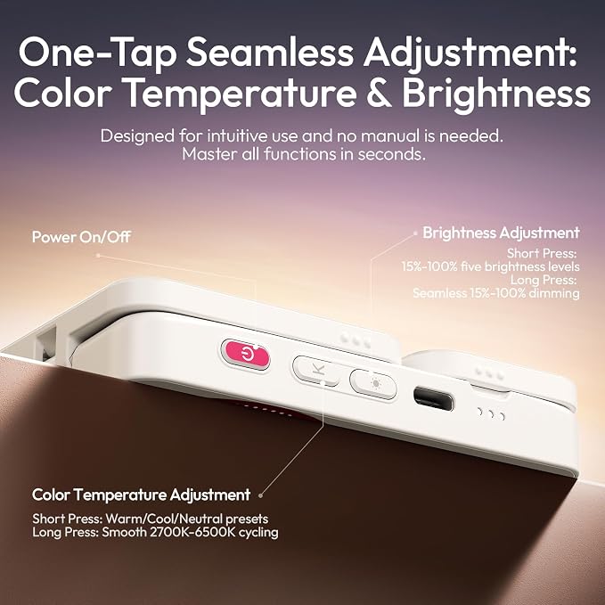 Ulanzi GL01 Magnetic Selfie Light LED Dual Fill for MagSafe iPhone 17 16 15 | Rechargeable Type-C 2700K-6500K Pocket Phone Light, Dual Sided Adjustable Brightness Phone Lighting for Vlog makeup Selfie - Image 7