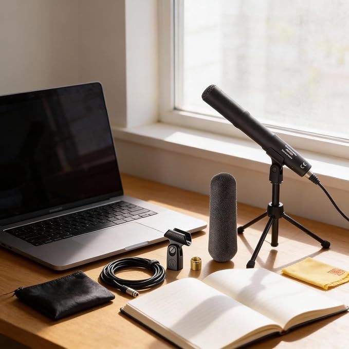 Audio-Technica AT875R Line + Gradient Condenser Microphone Bundle with Stand, XLR Cable, and Austin Bazaar Polishing Cloth - Image 6