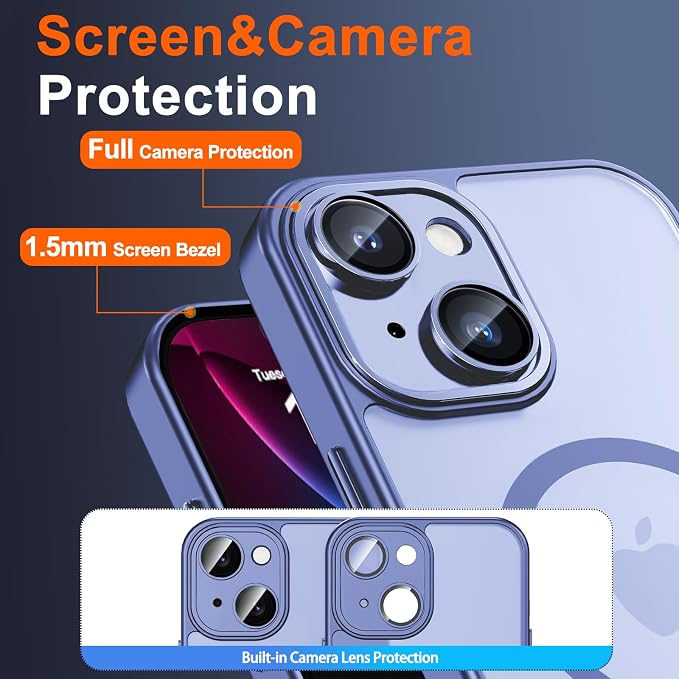 for iPhone 15 Plus Case with Privacy Screen Protector, Light Blue | Full Camera Protection, Translucent Matte Magnetic, Compatible with MagSafe, Shockproof Phone Cover, Slim Fit - Image 6