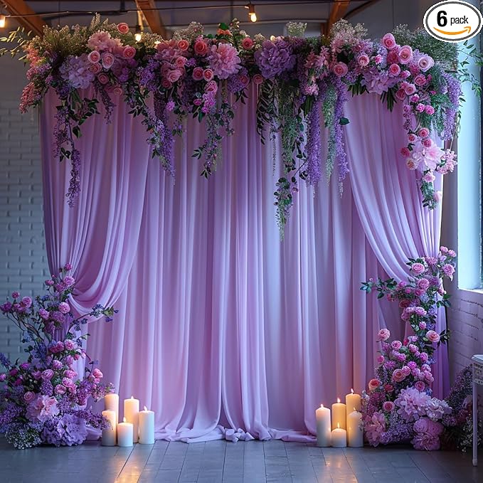 30x10ft Wrinkle Free Lavender Backdrop Curtain for Parties Soft Fabric Drapes Wedding Curtain Backdrop for Birthday Party Decorations Background for Photography 5x10ft,6 Panels by ESGOTBME