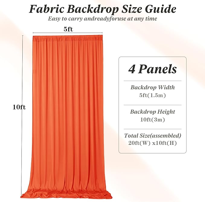 20 ft x 10 ft Wrinkle Free Orange Backdrop Curtain for Parties, 4 Panels 10ft Polyester Orange Photo Backdrop Drapes for Graduation Birthday Wedding Party Stage Curtains - Image 4