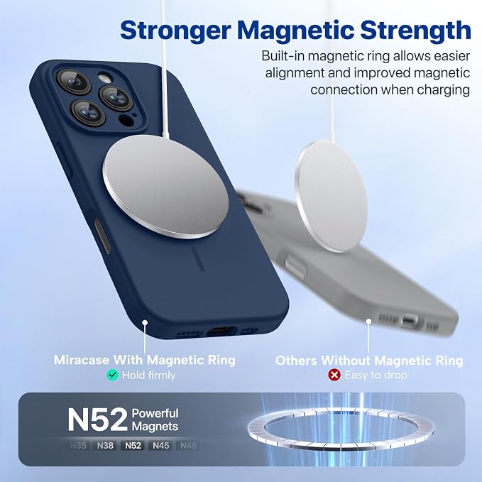miracase Magnetic for iPhone 16 Pro Max Case, [Soft Anti-Scratch Microfiber Lining], Compatible with MagSafe, Liquid Silicone Case Shockproof Drop Protection Phone Case for 16 ProMax,Dark Blue | Compatible with MagSafe, Soft Microfiber Lining, Premium ... - Image 4