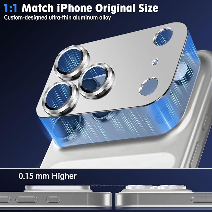SiHPuoy 2pcs Camera Lens Protector for iPhone 17 Pro, Tempered Glass,Silver | 9H+ Hardness, Military Grade Shatterproof, Anti-Scratch, Case Friendly, HD Metal Camera Cover, Does not Affect Night Shots - Image 4