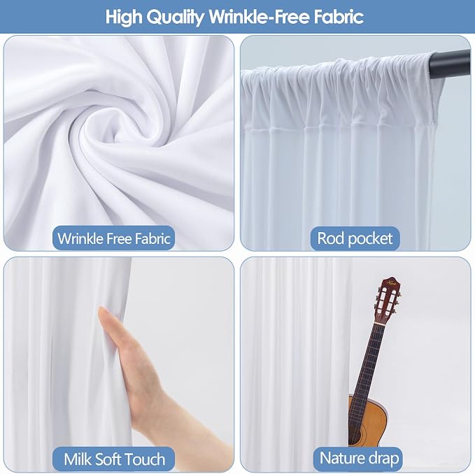 40x10ft Wrinkle Free White Backdrop Curtain for Parties Soft Fabric Drapes Wedding White Curtain Backdrop for Birthday Party Decorations Background for Photography 5x10ft, 8 Panels - Image 4