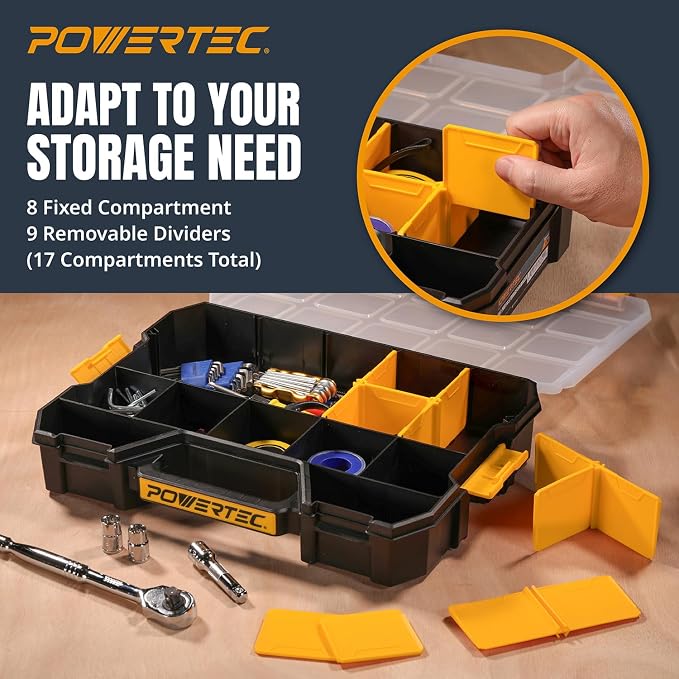 POWERTEC Stackable Tool Box Organizer with Removable Dividers - 17 Compartments, Interlocking, Portable Design, 2-Pack (72118-P2) - Image 3