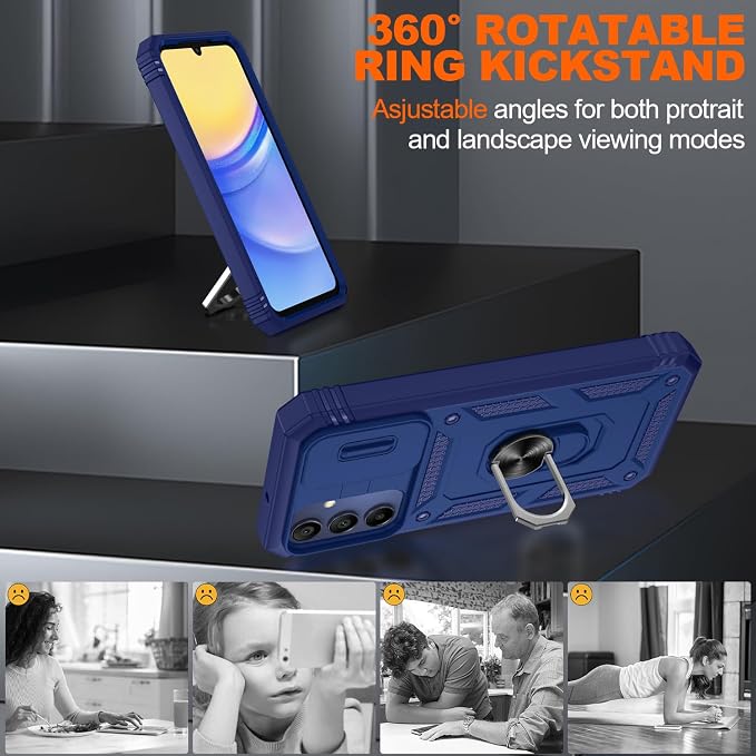 for Samsung Galaxy A15 5G Case with 2PCS Screen Protector, Build in 360° Rotating Ring Kickstand, Military Grade Protective Case for Samsung A15 Phone, Blue - Image 7