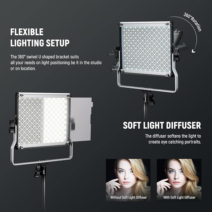 NEEWER Upgraded 660 PRO II RGB LED Video Light w App Control Tripod Stand | 2 Pack Kit, 50W, 1% Min Dimming, CRI97+, 3200K-5600K, for Game Streaming YouTube Studio, Bluetooth - Image 6