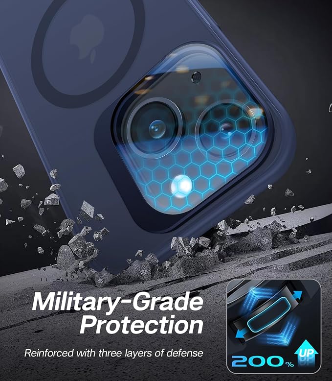 VOFATA for iPhone 15 Case with Camera Cover Stand [Built-in 9H Camera Lens Protector][Fit for Magsafe] Military Grade Shockproof Translucent Matte Magnetic Phone Case 6.1", Blue - Image 5