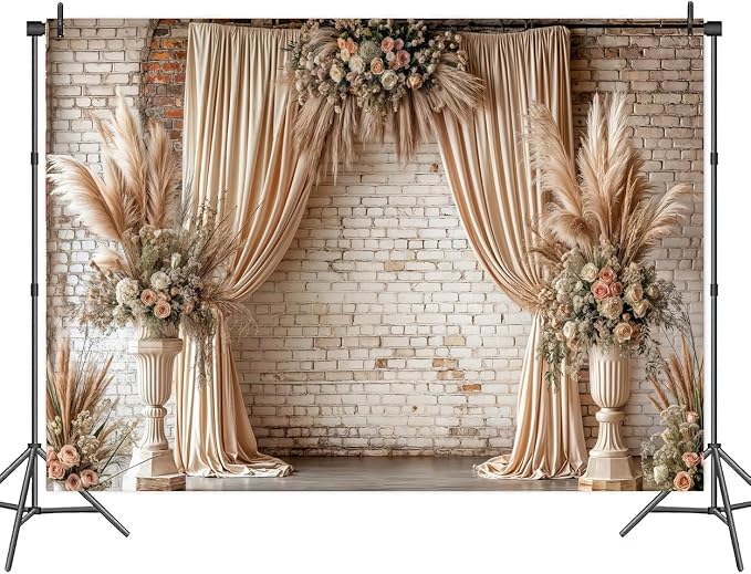 5X3ft Boho Floral Wedding Backdrop Vintage Flowers Brick Wall Background Photography Backdrops for Parties Wedding, Girls Birthday Princess Weeding Bridal Shower Floral Anniversary Ceremony Decor - Image 7