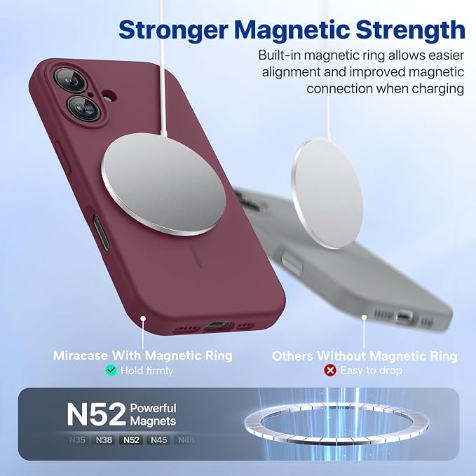 miracase Magnetic for iPhone 16 Plus Case, [Soft Anti-Scratch Microfiber Lining], Compatible with MagSafe, Liquid Silicone Shockproof Drop Protection Phone Case for 16 Plus,Wine Red - Image 4