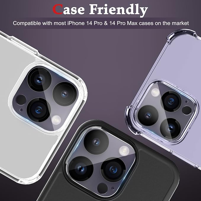 WHPXJY 3-Pack Camera Lens Protector Compatible for iPhone 14 Pro/14 Pro Max Tempered Glass, Ultra HD, Anti Scratch, Easy to Install, Case Friendly, with Night Circle - Image 6