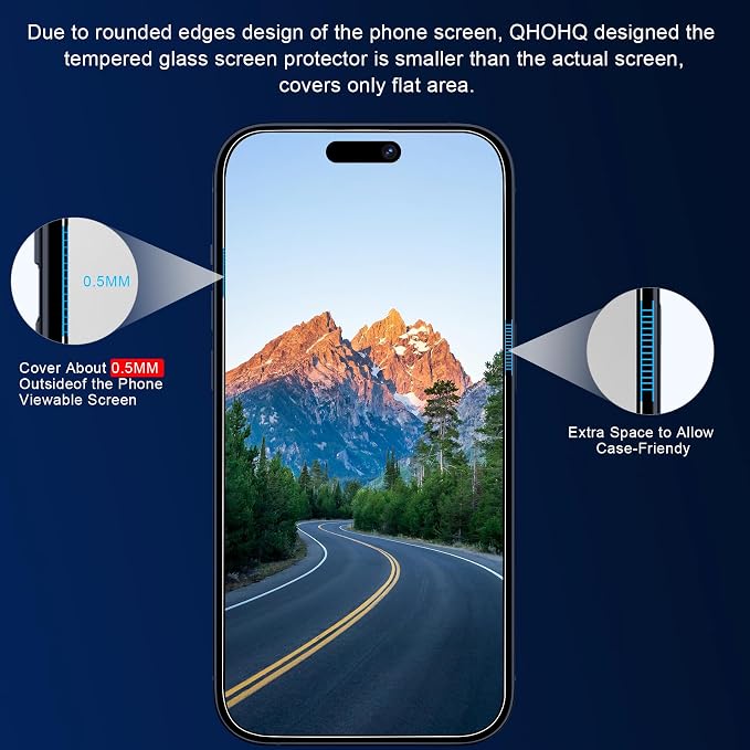 QHOHQ 3 Pack Privacy Screen Protector for iPhone 15 Pro Max [6.7 Inch] with 3 Pack Camera Lens Protector, Anti Spy Tempered Glass Film, 9H Hardness, HD, Bubble Free, Case Friendly - Black - Image 4