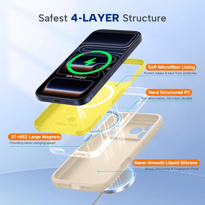 Miracase Magnetic for iPhone 17 Pro Case, Silicone, Sand | Compatible with MagSafe, Soft Microfiber Lining,Shockproof Drop Protection Phone Case for 17 Pro - Image 4