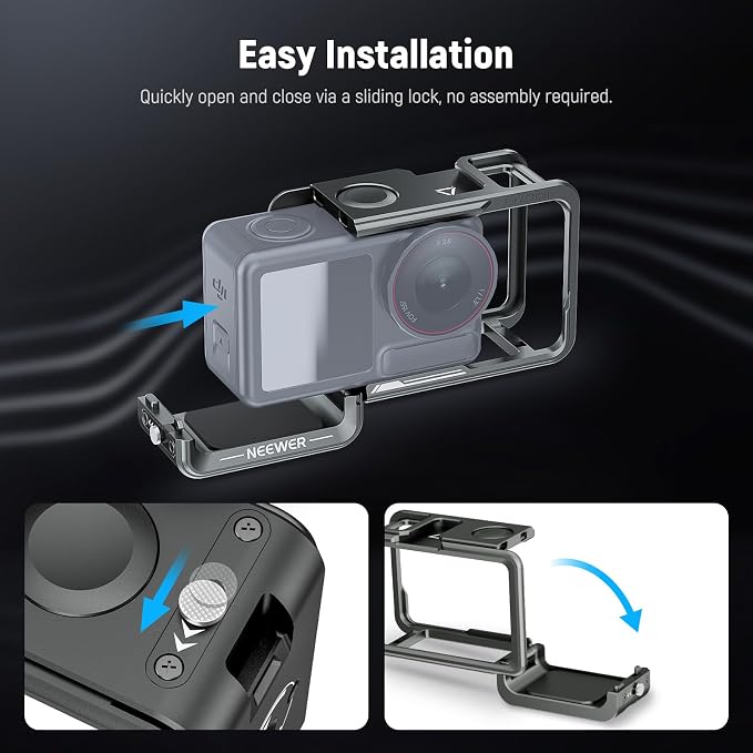 NEEWER Cage for Action 5 Pro 4 3, Protective Metal Video Rig with Cold Shoe, 1/4" Thread, Shutter Button Compatible with DJI Osmo Action5 Pro Action4 Action3 DJI Mic Magnetic Adapter Mount, AC014 - Image 2