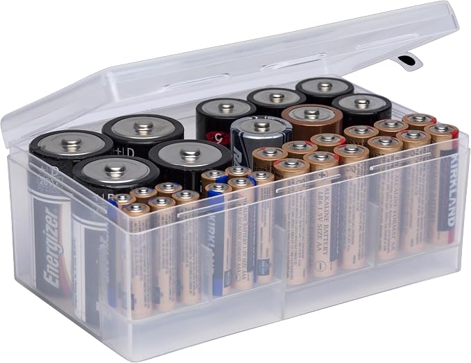 Dial Industries Battery Storage Organizer Case, Holds 12 AAA, 12 AA, 6C, 4D | Keeps loose batteries sorted by size and easy to find, Compact fit for drawers or closets, Great for home or office use by DialIndustries