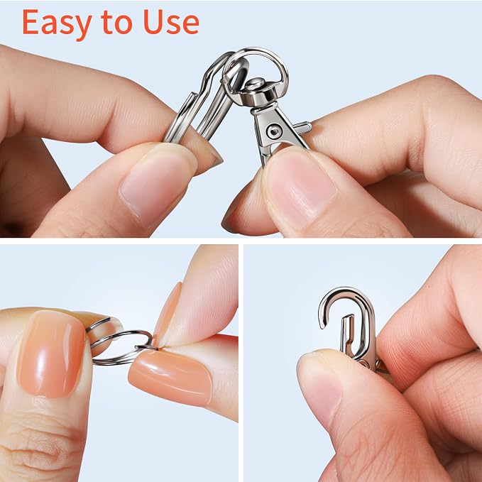LEOBRO 60 PCS Swivel Snap Hooks and Key Rings, Keychain Clips and Key Chain Rings, Metal Split Rings, Keychain Making Kit, for Key, Key Chains, Jewelry Making, Crafts, Silver - Image 4