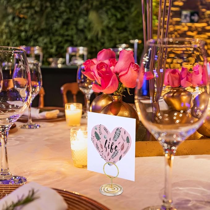 30 Pack Gold Table Number Holders with Clear Stable Base – Metal Place Card Holders for Table, Photo Picture Stands Card Holders for Wedding Party Banquet Restaurant Events (Gold) - Image 2