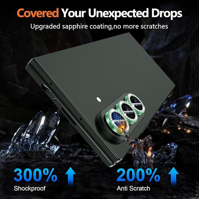for Samsung Galaxy Z Fold 8 Ultra Camera Lens Protector, Individual Metal Ring Tempered Glass Lens Cover, [Strong Adsorption] Scratch Resistant Ultra-Thin HD Clear Lens Cover, 1 Set-Green Diamond - Image 4