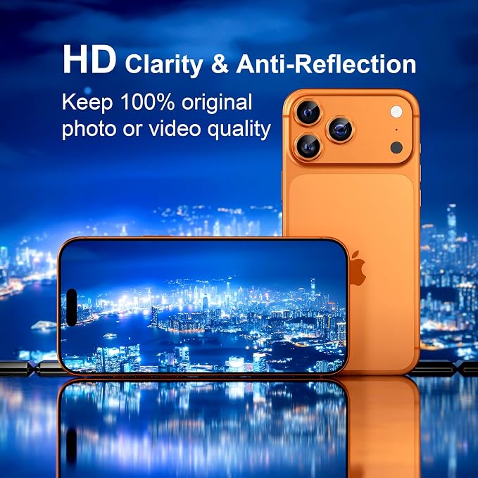 Misea Compatible for iPhone 17 Pro/iPhone 17 Pro Max Camera Lens Protector | 9H Tempered Glass Ultra HD Bling Camera Screen Protector Cover Metal Individual Ring Decoration Accessories, Orange - Image 4