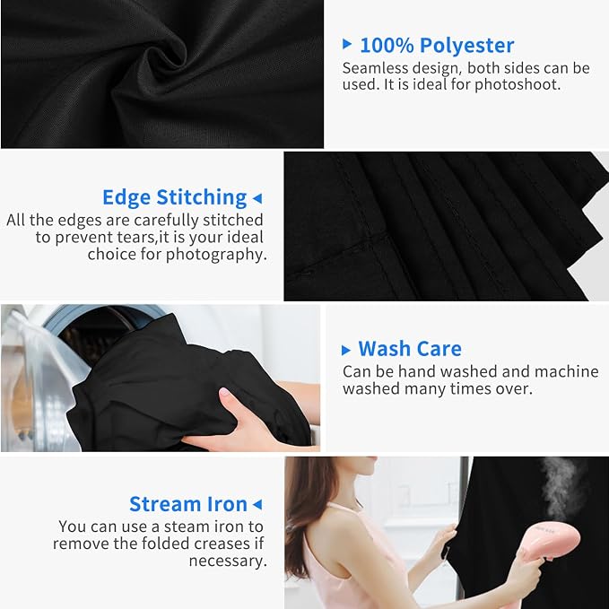 HEMMOTOP Black Backdrop, 10x12ft, Seamless Photography Background Screen | Polyester Fabric Cloth, Non Reflective, Seamless, Ideal for Photoshoot, Video Recording, Studio, Birthday, Wedding Party - Image 2